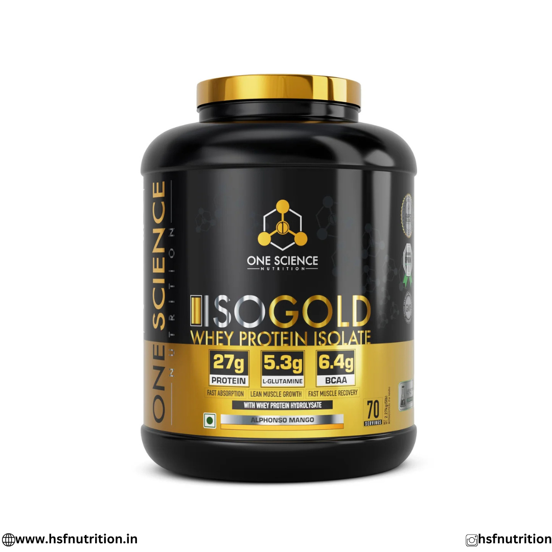 One Science Nutrition OSN ISO Gold Whey Protein - 2.27kg (5lbs), 70 Servings, 27g  Grass-Fed Whey Isolate, 6.4g BCAA & 5.3g Glutamine