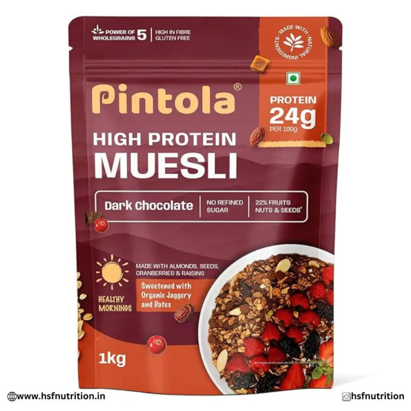 Pintola High Protein Muesli - 1kg, 22g Protein, Dark Chocolate & Cranberry Pintola