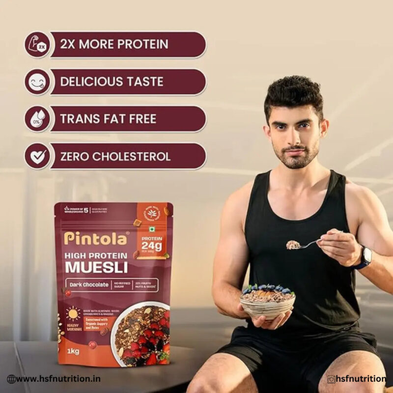 Pintola High Protein Muesli - 1kg, 22g Protein, Dark Chocolate & Cranberry Pintola