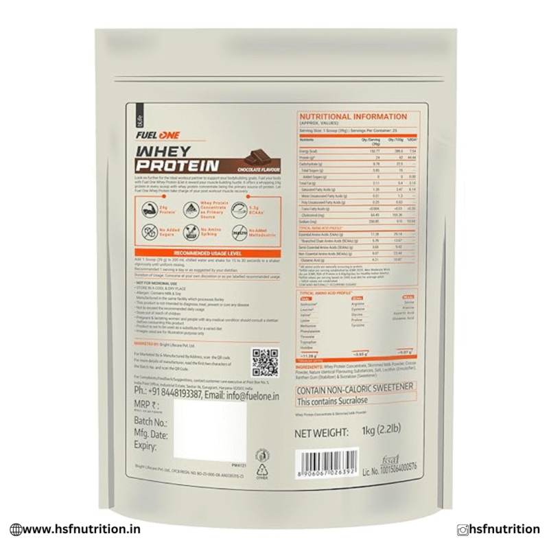 FUELONE Whey Protein  - 1kg, Chocolate | 24g Protein | 5.29g BCAA & 4.2g Glutamic Acid FUELONE