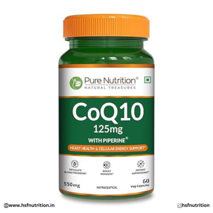 Pure Nutrition CoQ10 125 mg with Piperine - 60 Veg Capsules | Heart Health & Cellular Energy Support