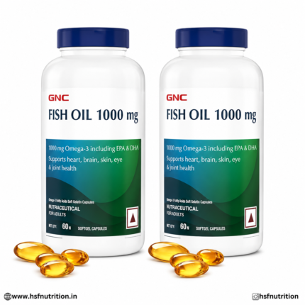 GNC Fish Oil 1000mg 60 Softgels Twin Combo Pack Bottles Front View showing Omega 3 and Joint Support benefits