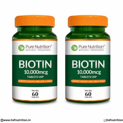Pure Nutrition Biotin 10000mcg 60 Tablets Bottle Front View Pack of 2 Combo