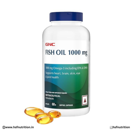 GNC Fish Oil 1000mg Omega-3 with 180mg EPA & 120mg DHA - 60 Softgels | For Heart, Brain, Joint & Vision Support