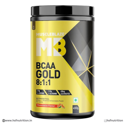 MuscleBlaze BCAA Gold 8:1:1 - 60 Servings, 450g, Watermelon | With Higher Leucine, Electrolytes & Glutamine