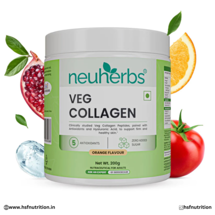 Neuherbs Veg Collagen Powder with Hyaluronic Acid & Antioxidants - 200gm, Orange | Skin Glow, Wrinkle Reduction & Hydration