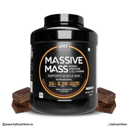 QNT Massive Mass - 4kg, Irish Chocolate | 25g Protein, 5.7g BCAA, 105g Carbs | Advanced Muscle Gain & Weight Gain Whey Protein