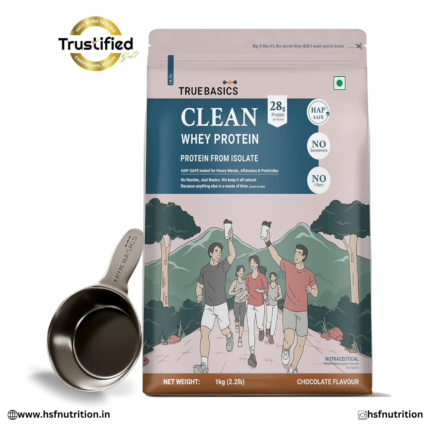 TrueBasics Clean Whey 100% Protein Isolate Powder - 1Kg, Chocolate | 28g Protein per Scoop | Trustified Gold Certified