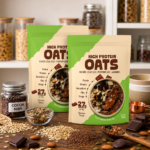 ChatGPT Image Jun 26, 2026, 03_10_09 PM.png - Keeptrue High Protein Oats 900g Chocolate and Strawberry flavor pouches shown alongside cocoa nibs, almonds, oats, and flax seeds