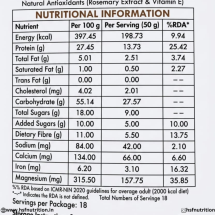 Untitled (1080 x 1080 px) (4)_3.jpg - Keeptrue High Protein Oats official nutritional facts label highlighting 27.45g protein, 11g fibre, and full mineral statistics per 100g