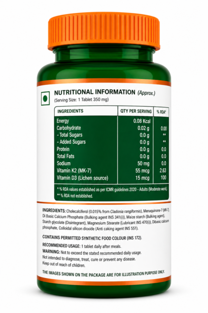 Pure Nutrition Vitamin D3 K2 Supplement Facts Panel