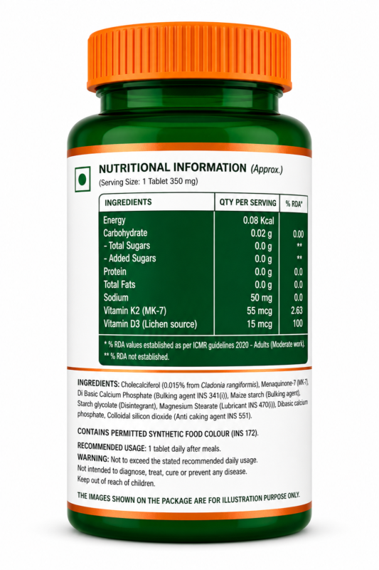 Pure Nutrition Vitamin D3 K2 Supplement Facts Panel