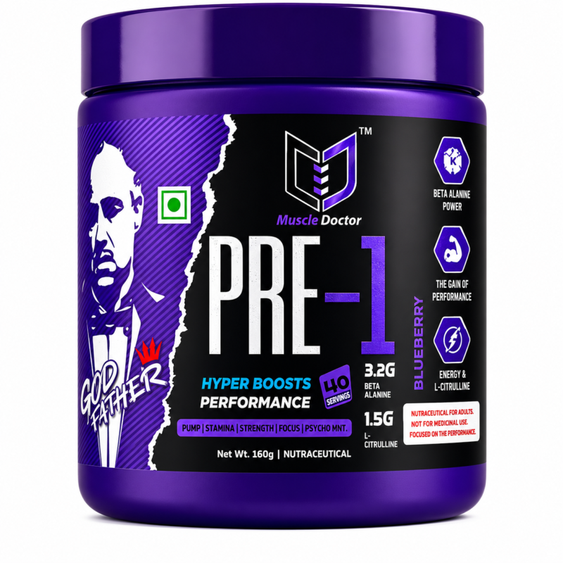 Muscle Doctor God Father PRE-1 Blueberry Pre Workout 160g Front View