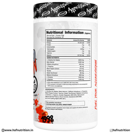 Gaspari Nutrition SuperPump Aggression Nutritional Information