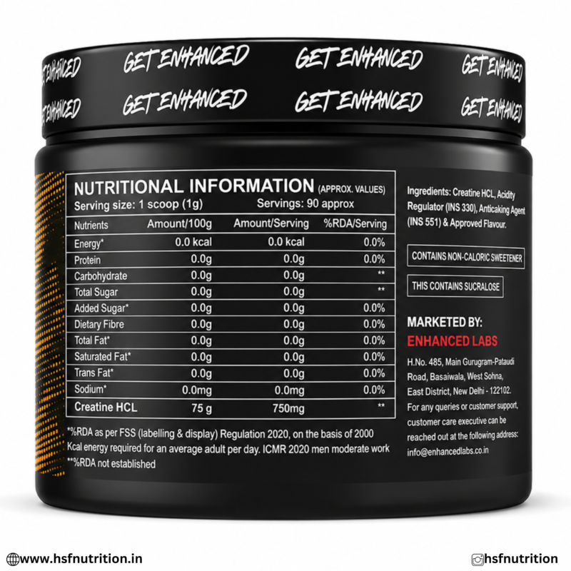 Enhanced Creatine HCL Nutritional Information
