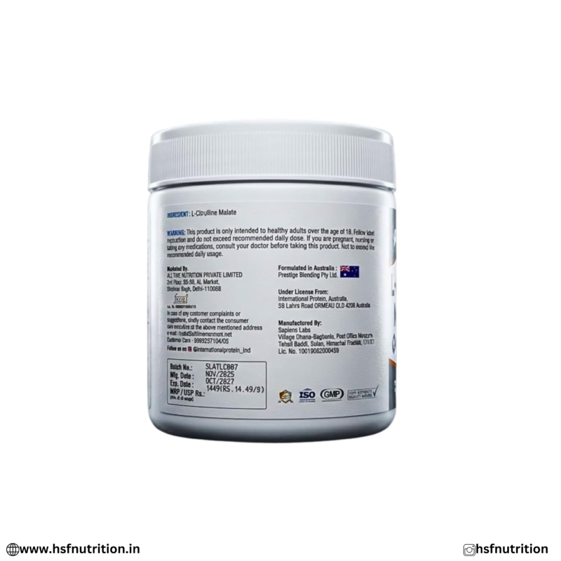 International Protein L-Citrulline Malate Product Information Panel