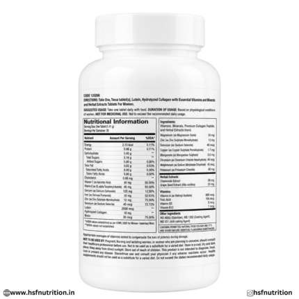 GNC Women's One Daily Multivitamin Nutrition Information Panel