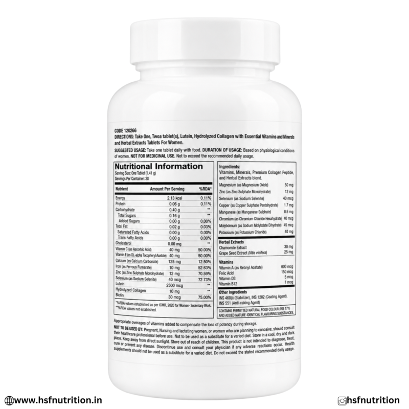 GNC Women's One Daily Multivitamin Nutrition Information Panel