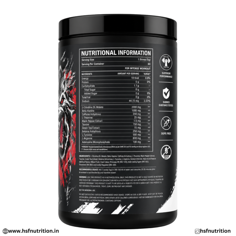 Black Wolf Wolf Fire Pre Workout Nutrition Information Panel