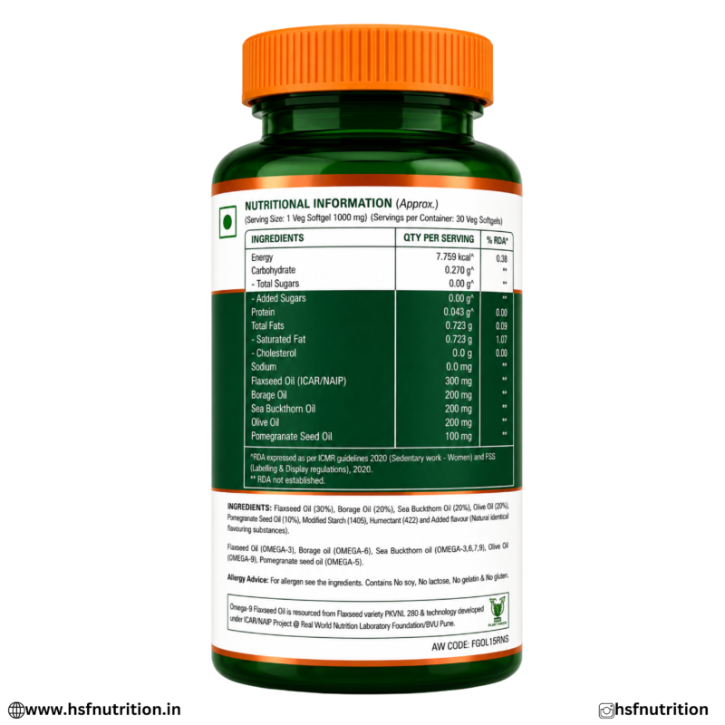 Pure Nutrition Vegan Omega 3 5 6 7 9 Supplement Facts Panel