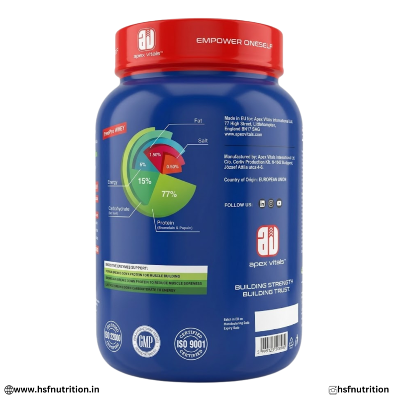 ✅ Apex Vitals 1 Whey 900g Back View