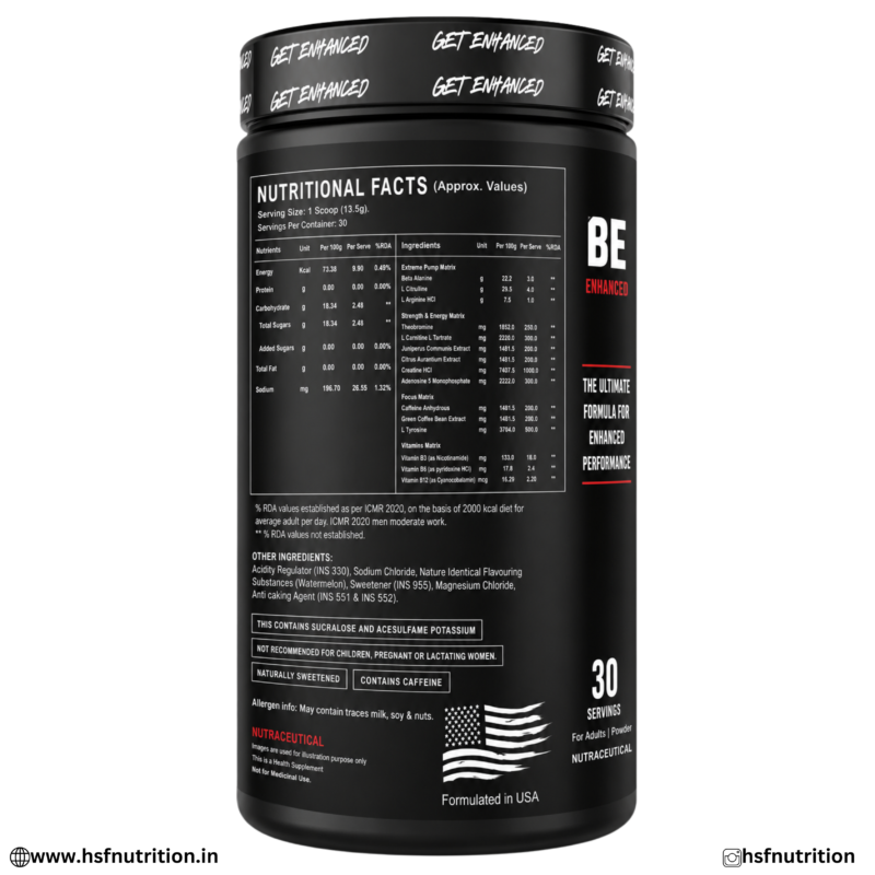 Enhanced Savage Pre Workout Nutritional Facts
