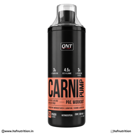 QNT Carni Pump Liquid Pre Workout Peach 500ml Front View