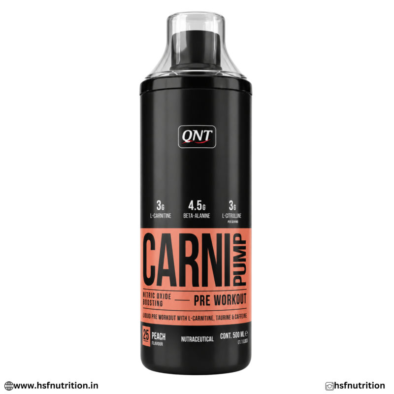 QNT Carni Pump Liquid Pre Workout Peach 500ml Front View