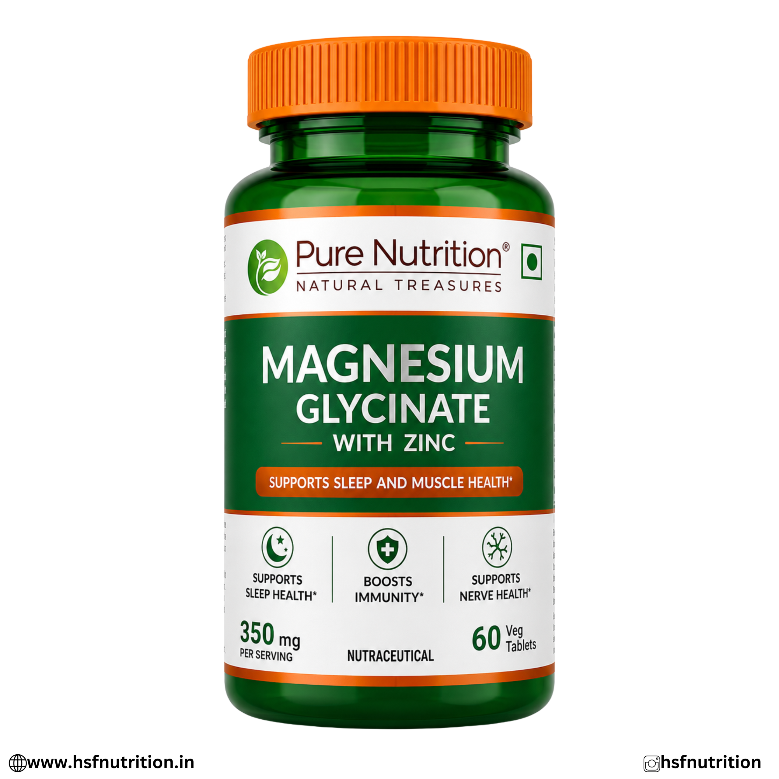 Indiamart Pure Nutrition Magnesium Glycinate with Zinc 350mg Front View