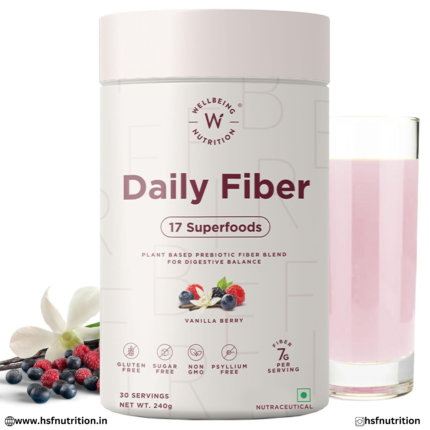 Wellbeing Nutrition Daily Fiber 240g Vanilla Berry Front View