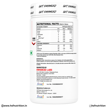 Enhanced ZMA Nutritional Information Label