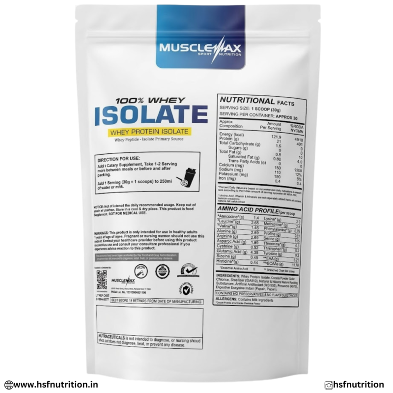 MuscleMax 100% Whey Isolate Supplement Facts and Ingredients