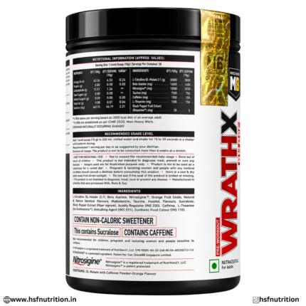 MuscleBlaze WrathX Pre Workout Supplement Facts Panel