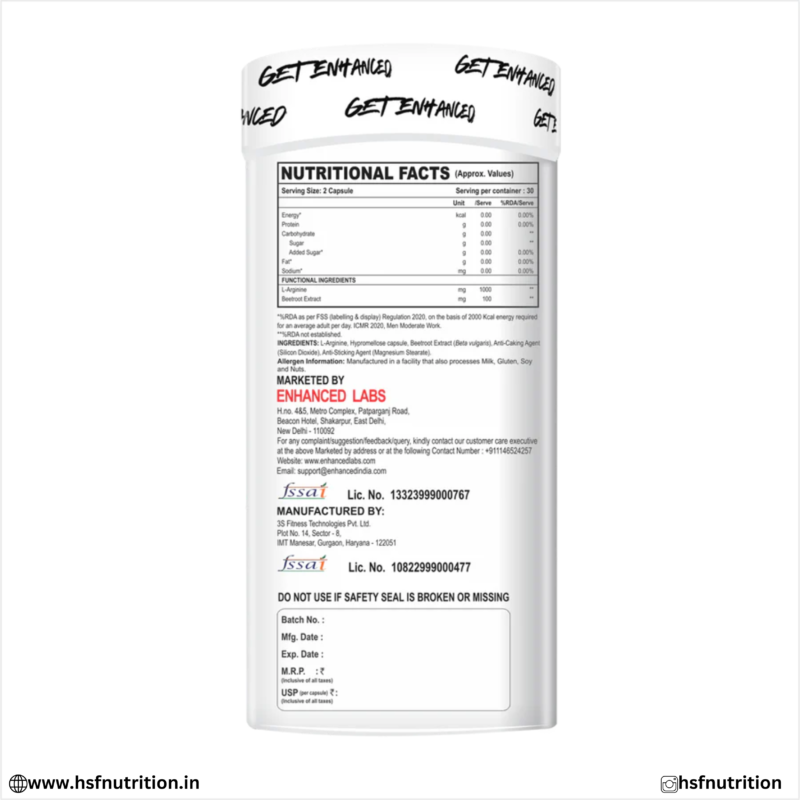 ✅ Image 3 Alt Text: Enhanced L-Arginine + BeetRoot Nutrition Facts