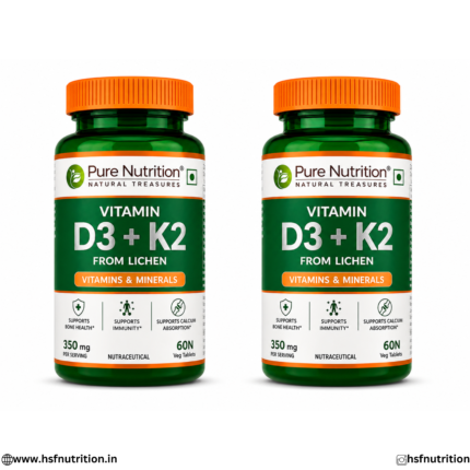 Pure Nutrition Vitamin D3 K2 Combo Premium Bone Performance Pack of 2 Veg Tablets Bottles Front View