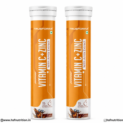 Trueforma Vitamin C Zinc Effervescent 15 Tablets Tube Front View Pack of 2 Combo