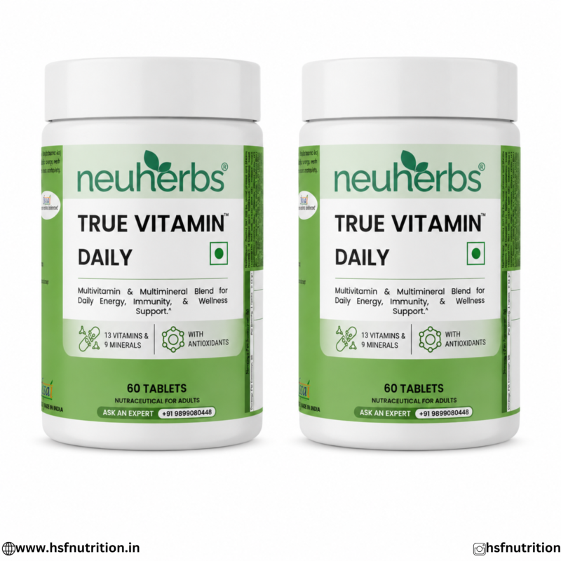Neuherbs True Vitamin Daily Pack of 2 | 120 Tablets Multivitamin Combo for Daily Energy Immunity Wellness Gym Supplement Vegetarian Ultimate Explosive Energy Choice