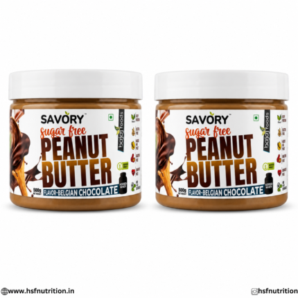 Savory Sugar Free Peanut Butter Belgian Chocolate 500g Jar Front View Pack of 2 Combo