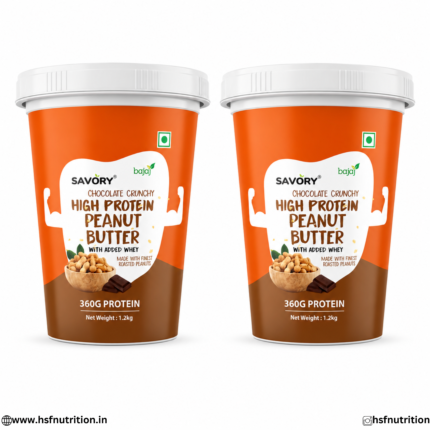 Bajaj Savory High Protein Peanut Butter Chocolate Crunchy Tubs 1.2kg Pack of 2 Front View