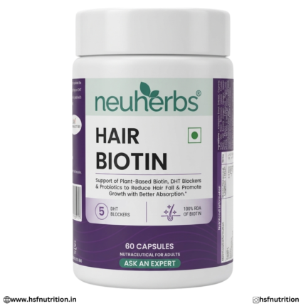 Neuherbs Hair Biotin 60 Capsules Powerful Hair Growth & Hair Fall Support Supplement – 60 Servings