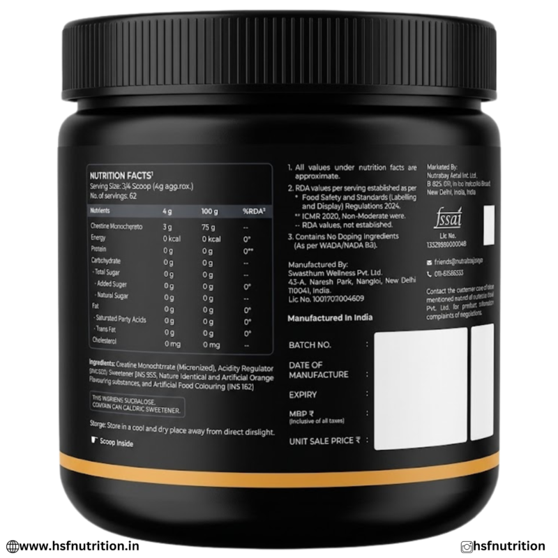 Nutrabay Gold Micronized Creatine Monohydrate 250g Nutrition Facts and Ingredients Panel