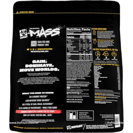 Mutant Mass 2.27kg Nutrition Facts Ingredients Back View