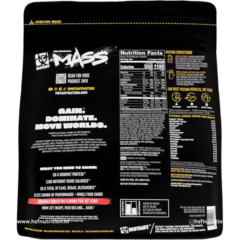 Mutant Mass 2.27kg Nutrition Facts Ingredients Back View