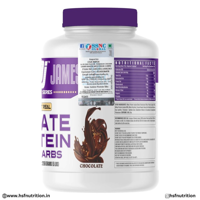 Dennis James Isolate Protein Nutrition Facts Ingredients Back View
