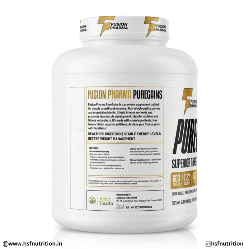 Fusion Pharma PureGains Mass Gainer Supplement Facts