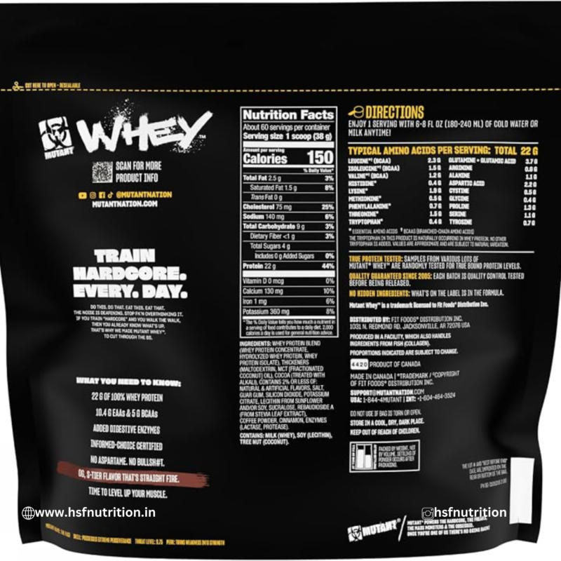Mutant Whey Nutrition Facts and Ingredients Panel