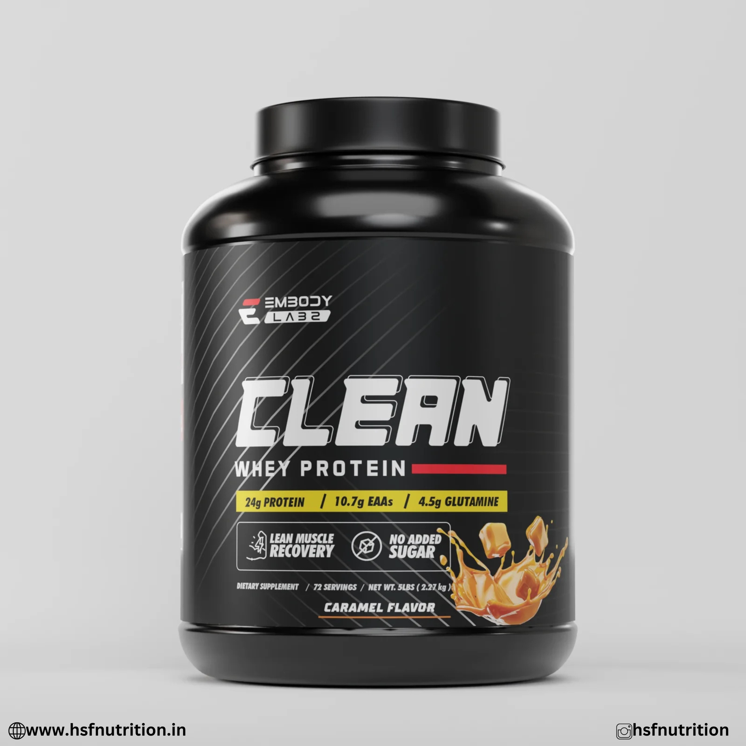 Indiamart (3) Embody Labz Clean Whey Protein 2.27kg Caramel Front View