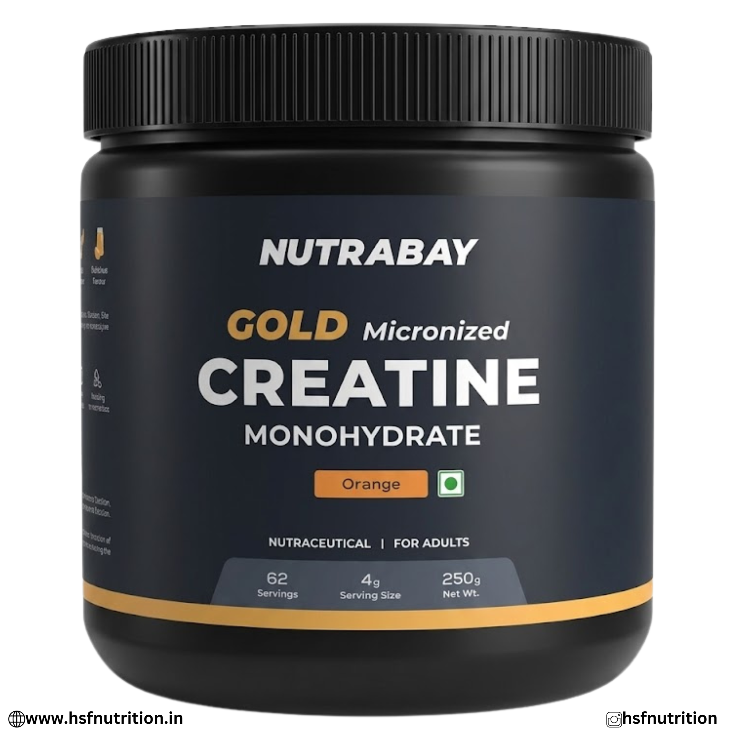 Indiamart (9) Nutrabay Gold Micronized Creatine Monohydrate Orange 250g Front View