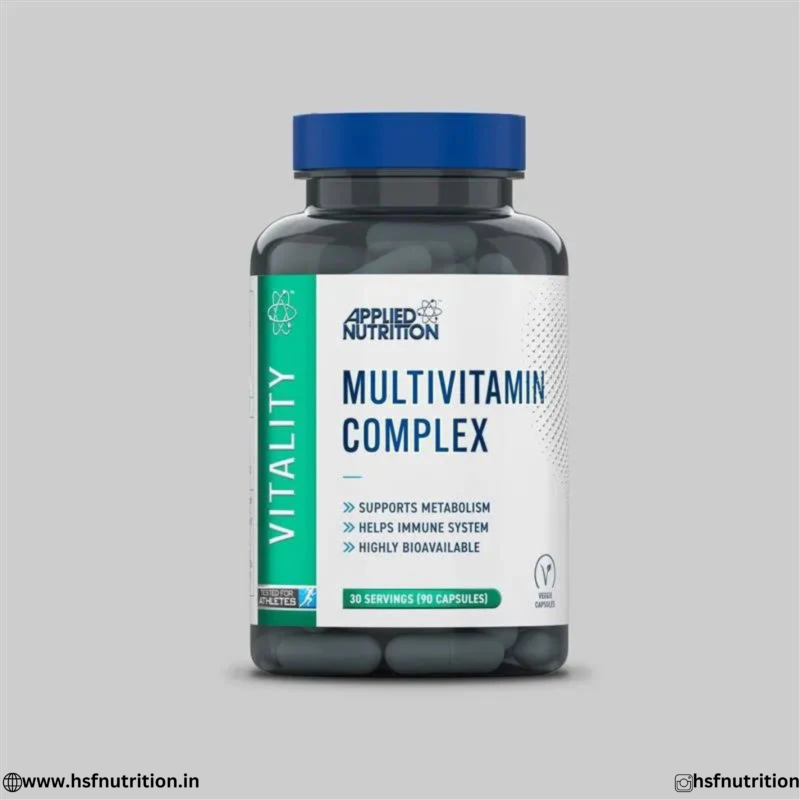Applied Nutrition Multivitamin Complex 90 Capsules Bottle with Core Product Benefits Highlighted