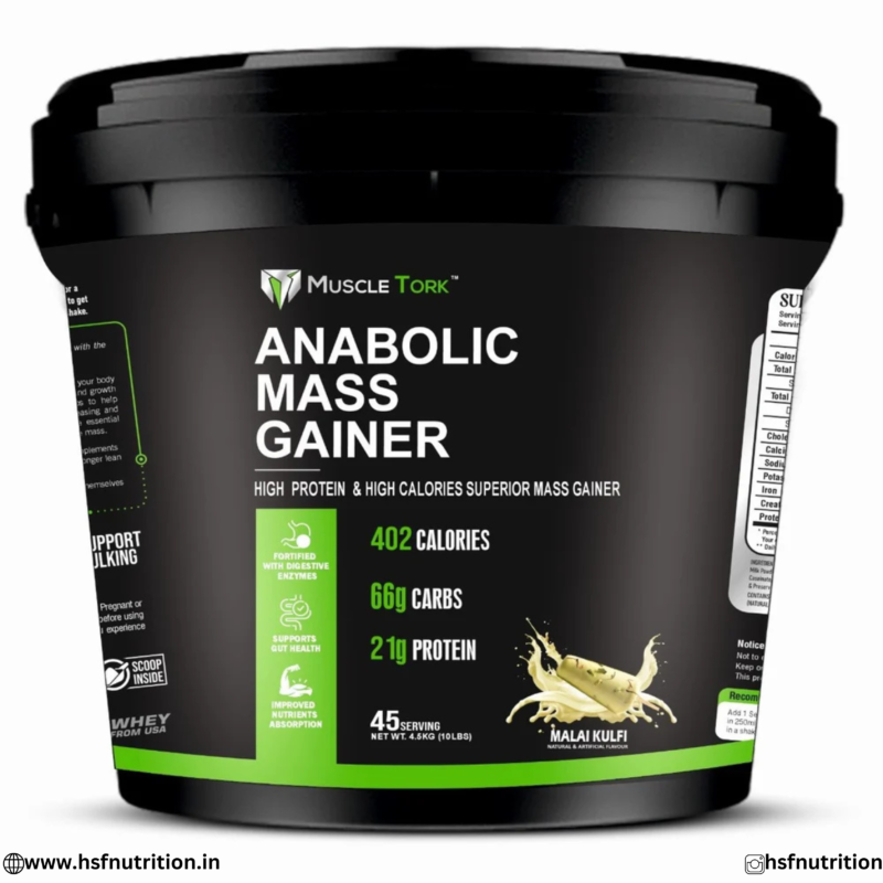 MuscleTork Anabolic Mass Gainer 4.5kg Malai Kulfi Flavor Front Bucket View
